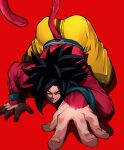  1boy absurdres biceps black_hair blue_sash blue_wristband body_fur dragon_ball dragon_ball_gt gigatan_d highres long_hair looking_at_viewer male_focus monkey_boy monkey_tail muscular muscular_male pants red_fur saiyan sash solo son_goku spiky_hair super_saiyan super_saiyan_4 tail yellow_pants 