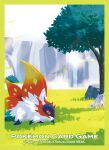  +_+ absurdres border commentary_request copyright_name day falling_leaves from_side grass green_border highres horns leaf no_humans official_art outdoors pokemon pokemon_(creature) rock slither_wing solo tree watermark yellow_eyes 