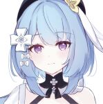  1girl beret black_headwear blue_hair closed_mouth griseo hat highres honkai_(series) honkai_impact_3rd light_blue_hair long_hair simple_background smile solo tdatnst violet_eyes white_background white_headwear 