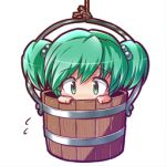  1girl bucket chibi commentary_request green_eyes green_hair hair_bobbles hair_ornament in_bucket in_container kisume lowres rope ryogo solo touhou twintails wooden_bucket 