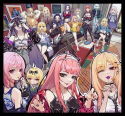  6+girls :3 :d :o absurdres albedo_(overlord) alternate_costume arm_under_breasts arms_behind_head bare_legs barefoot black_bow black_choker black_hair black_jacket black_nails black_necktie black_pantyhose blonde_hair blowing_bubble_gum blue_dress blue_hoodie blue_skirt blue_tank_top bow braid breasts by.qlp candy chainsaw_man character_request chewing_gum chinese_commentary choker claw_pose commentary_request contrapposto copyright_request couch crossed_arms crossed_legs cup darling_in_the_franxx denim denim_shorts dress drinking_straw fate_(series) feet_on_table fishnet_pantyhose fishnets food gradient_hair green_eyes green_hair grey_eyes grey_pants guilty_crown hair_between_eyes hair_ornament hairband hands_in_pockets hat highleg highleg_panties highres holding holding_candy holding_cup holding_food holding_lollipop hood hoodie horns indoors jacket jeans kamado_nezuko kimetsu_no_yaiba kitagawa_marin lollipop long_hair looking_at_viewer makima_(chainsaw_man) medium_hair medusa_(fate) medusa_(rider)_(fate) midriff midriff_peek multicolored_hair multiple_girls necktie on_couch one_eye_closed open_clothes open_jacket open_mouth orange_eyes overlord_(maruyama) oversized_clothes oversized_shirt panties pants pantyhose parted_hair pink_eyes pink_hair pink_nails pleated_skirt ponytail power_(chainsaw_man) princess_bonnibel_bubblegum purple_hair red_eyes red_hair red_horns red_nails sakurajima_mai seishun_buta_yarou shirt shoes shorts skirt smile sneakers sono_bisque_doll_wa_koi_wo_suru spread_legs strapless tank_top teeth tube_top twintails two-tone_hair under_boob underwear upper_teeth_only very_long_hair white_hair white_hairband white_horns white_shirt white_tube_top x_hair_ornament yellow_eyes yellow_shirt yuzuriha_inori zero_two_(darling_in_the_franxx) 