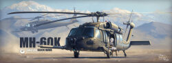  1girl absurdres aircraft artist_name black_necktie boots box_art brown_boots closed_mouth commentary_request dated day english_text fake_box_art grey_hair grey_jacket helicopter highres jacket looking_at_viewer military military_vehicle mountainous_horizon necktie on_helicopter original outdoors shirt sky smile spacebar_hobby thigh-highs uh-60_blackhawk vehicle_focus vehicle_name white_shirt white_thighhighs 