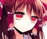  1girl bow brown_hair close-up closed_mouth frilled_bow frilled_hair_tubes frills hair_between_eyes hair_bow hair_tubes hakurei_reimu looking_at_viewer lowres mii0617 red_bow red_eyes solo touhou 