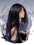  1girl arm_tattoo armor armored_dress backless_outfit bare_shoulders bat_(animal) black_hair blue_eyes breastplate castlevania castlevania:_order_of_ecclesia closed_mouth dress grel_(r6hgvu5) long_hair looking_at_viewer shanoa solo tattoo 