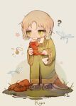  1girl ? blonde_hair braid brown_footwear crayfish dress eating elden_ring food green_dress green_eyes highres holding holding_food jewelry letter lizard_tail long_sleeves pendant rya_(elden_ring) shrimp snake_tail tail twin_braids uchuunin 