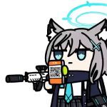 1girl animated_gif assault_rifle blue_archive cellphone halo phone qr_code seseren shiroko_(blue_archive) smartphone
