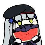 1girl animated_gif eating girls_frontline hk416_(girls_frontline) long_hair mouth_mask seseren watermelon watermelon_slice