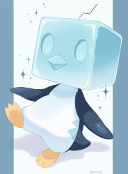  absurdres commentary_request eiscue eiscue_(ice) full_body highres iwasi_29 no_humans outside_border pillarboxed pokemon pokemon_(creature) simple_background solo sparkle twitter_username white_background 