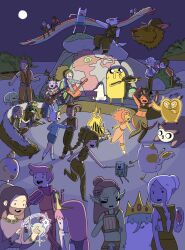  6+boys 6+girls adventure_time alfira astarion baldur&#039;s_gate baldur&#039;s_gate_3 beard black_hair blue_shirt bmo braid braided_ponytail brown_hair cake_(adventure_time) claws colored_skin cosmic_owl dame_aylin dark-skinned_male dark_skin demon_horns dragon_boy dragon_horns dragonborn_(d&amp;d) dungeons_&amp;_dragons elf facial_hair facial_mark finn_the_human fionna_campbell flame_princess full_moon gale_(baldur&#039;s_gate) gith_(d&amp;d) green_skin hair_bun halsin highres horns hunson_abadeer huntress_wizard ice_king isobel_(baldur&#039;s_gate) jaheira jake_the_dog karlach lady_rainicorn lae&#039;zel marceline_abadeer marshall_lee minsc minthara moon multiple_boys multiple_girls night night_sky nyachooh owlbear parody party_god pointy_ears prince_bubba_gumball princess_bonnibel_bubblegum prismo purple_robe purple_skin raphael_(baldur&#039;s_gate) red_skin robe scales scratch_(baldur&#039;s_gate) shadowheart_(baldur&#039;s_gate) shirt short_hair sky sleeveless sleeveless_shirt style_parody the_dark_urge_(baldur&#039;s_gate) tiefling tree_trunks_(adventure_time) white_hair white_scales white_shirt wyll_(baldur&#039;s_gate) 