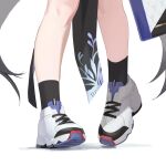  1girl black_socks blue_archive chinese_commentary close-up commentary cross-laced_footwear facing_viewer footwear_focus heel_up highres kokona_(blue_archive) legs making-of_available shadow shoelaces shoes simple_background sneakers socks solo white_background 