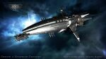  3d battlecruiser_(eve_online) blue_background blue_theme cannon clouds commentary concept_art copyright_name energy_cannon eve_online federation_navy_(eve_online) flying gallente_federation_(eve_online) glowing highres logo military_vehicle navy_faction_(eve_online) nebula original outdoors realistic rene-jansen science_fiction sky space spacecraft star_(sky) starry_sky turret vehicle_focus 