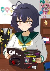  1girl absurdres bedroom cover dress evil_smile excited highres hiiragi_utena long_sleeves magazine_cover magia_baiser magical_girl mahou_shoujo_ni_akogarete mfcrossfire sailor_dress saliva short_hair smile 