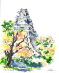  bush castle dated highres no_humans original plant scenery signature sketch toirom_pmxh traditional_media tree white_background 