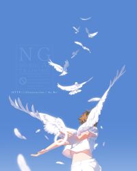  1boy bird feathered_wings feathers highres original rido_(ridograph) sky watermark wings 
