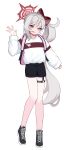  1girl 82jhin absurdres alternate_costume black_footwear black_shorts blue_archive full_body grey_hair halo highres long_hair long_sleeves mutsuki_(blue_archive) red_halo shirt shoes shorts side_ponytail simple_background sneakers solo violet_eyes white_background white_shirt 