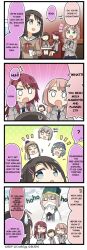 4koma 6+girls aoba_moca bang_dream! blue_necktie blue_skirt comic cup english_text hairclip hanasakigawa_school_uniform haneoka_school_uniform hazawa_tsugumi hikawa_hina holding_cup jacket long_hair long_sleeves official_art okusawa_misaki pleated_skirt pom_pom_(clothes) red_ribbon ribbon short_hair skirt speech_bubble translated tsurumaki_kokoro udagawa_tomoe uehara_himari winter_uniform