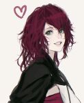  1girl d.k devola english_commentary green_eyes medium_hair messy_hair mixed-language_commentary nier nier_(series) portrait redhead simple_background sketch smile solo teeth upper_body white_background 