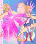  bishoujo_senshi_sailor_moon blue_sailor_collar boots double_bun full_body gloves hair_bun hano_luno heart henshin highres long_hair magical_girl moon red_footwear sailor_collar sailor_moon spread_legs star_(sky) tsukino_usagi white_gloves 