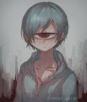  blood blood_splatter cyclops grey_hair grey_hoodie hood hoodie mama_ni_aitai nonono_no one-eyed red_eyes scar scar_on_chest serious short_hair yonbanme 