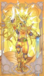  1boy armor belt black_bodysuit bodysuit cape card card_(medium) english_text full_armor full_body gamer_driver giganticbrush gold_armor helmet highres hyper_muteki_gashat kamen_rider kamen_rider_ex-aid kamen_rider_ex-aid_(hyper_muteki) kamen_rider_ex-aid_(series) male_focus maximum_mighty_x_gashat multicolored_eyes pauldrons rainbow_eyes rider_belt rider_gashat shoulder_armor solo sparkle standing star_(symbol) tarot tarot_(medium) tarot_card the_star_(tarot) tokusatsu 