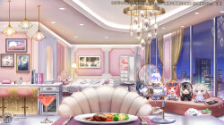  apple armchair bag bed bedroom book book_stack bookshelf bottle broccoli building ceiling_light chair chandelier character_doll cherry cherry_tomato closet clouds cocktail cocktail_glass coffee_table compact_(cosmetics) controller copyright_notice cosmetics couch counter cup curtains desk_microphone dog doll drinking_glass earphones food fork fruit game_console game_controller glass_door_refrigerator grapes hamburger_steak handheld_game_console hanging_light hiodoshi_ao hololive hololive_dev_is ichijou_ririka indoors juufuutei_raden lamp lipstick_tube makeup_brush mascara_wand mashed_potatoes microphone minifridge mizushishi night official_art otonose_kanade pet_bed photo_(object) picture_frame pillow placemat plate playstation_5 poodle pop_filter refrigerator rug scenery sky skyscraper spoon star_(sky) starry_sky stool studio_microphone table todoroki_hajime tomato window wine_bottle 