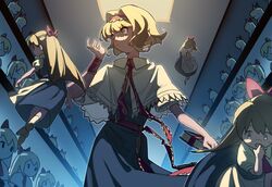  1girl alice_margatroid blonde_hair blue_eyes doll highres shanghai_doll short_hair solo touhou tuck 