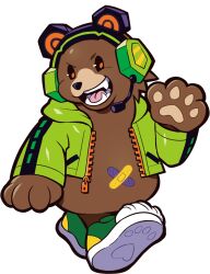  animal_ear_headphones animal_ears anime_coloring bandaid_on_navel bear bear_ear_headphones bear_paw_print black_mouth black_nose crazy_raccoon crossed_bandaids fake_animal_ears fangs full_body furry furry_male green_hood green_jacket green_shoes green_sleeves headphones headset hood hood_down hooded_jacket jacket jinboong long_sleeves nose official_art open_clothes open_hand open_jacket open_mouth paw_print_soles pocket puppeteer7777 second-party_source shoes solo tachi-e thick_lineart tongue transparent_background triangle_nose walking zipper zipper_pull_tab 