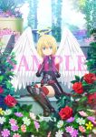 1girl angel_ring angel_wings armor blonde_hair blue_eyes flower itai_no_wa_iya_nano_de_bougyoryoku_ni_kyokufuri_shitai_to_omoimasu maple_(bofuri) plant ring short_hair