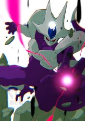  1boy alien blurry blurry_foreground colored_skin cooler_(dragon_ball) dragon_ball dragon_ball_z energy_ball forehead_jewel grey_background highres male_focus purple_skin red_eyes simple_background solo stktik09060906 