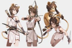 animal_ears bow furrification furry highres holding holding_weapon juliana_(pokemon) kemonomimi_mode knifedragon lion_ears lion_girl lion_tail pokemon pokemon_(game) pokemon_scarlet_and_violet tail weapon