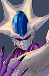  1boy alien colored_skin cooler_(dragon_ball) dragon_ball dragon_ball_z grey_background highres male_focus mokorakugaki purple_skin red_eyes simple_background solo upper_body 