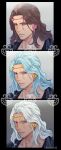  1boy blue_hair brown_hair circlet commentary_request earrings frown giga_omega heart heart_earrings highres jewelry jojo_no_kimyou_na_bouken long_hair male_focus red_eyes stardust_crusaders twitter_username vanilla_ice violet_eyes white_hair 