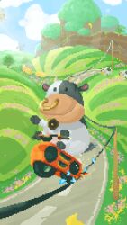  aircraft animated animated_gif blue_sky cable closed_mouth clouds commentary cow day driving english_commentary face_piercing flower grass helicopter horns mario_kart mario_kart_world moo_moo_(mario) motor_vehicle motorcycle no_humans nose_piercing nose_ring on_motorcycle orioto outdoors petals piercing pixel_art road sky smile solo_focus sparks street super_mario_bros. tree utility_pole wheelie windmill 