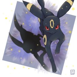  animal_focus black_eyes colored_sclera commentary_request highres looking_at_viewer moshi2hitomoshi no_humans pokemon pokemon_(creature) pokemon_focus red_sclera shadow signature solo umbreon 