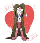  1girl 79x_(ox79xo) arms_up commentary_request hat heart heart_arms highres hikari_(pokemon) jacket oversized_clothes pokemon pokemon_(game) pokemon_dppt pokemon_platinum smile solo winter_clothes 