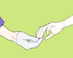  1boy 1girl commentary fingernails gloves green_background highres kamishiro_rui kusanagi_nene long_sleeves out_of_frame project_sekai pudding_crush simple_background white_gloves 