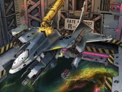  cannon commentary_request flight_deck gun laser_cannon machinery mechanical_arms military_vehicle mixed-language_commentary open_gate sa-77_silpheed shio_no.9 silpheed_(series) silpheed_(spaceship) single_mechanical_arm sky space spacecraft spacecraft_interior star_(sky) starfighter starry_sky vehicle_focus weapon 