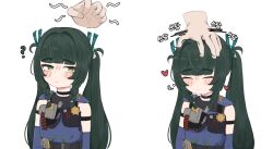  1girl dark_green_hair headpat heartbee long_hair qingyi_(zenless_zone_zero) zenless_zone_zero 