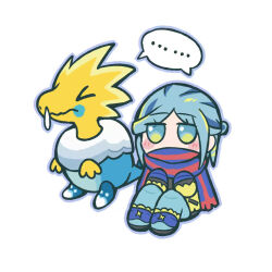  &gt;_&lt; ... 1boy arctozolt blue_eyes blue_hair blue_outline blush_stickers chibi chinese_commentary closed_eyes commentary_request covered_mouth full_body gloves grusha_(pokemon) half_updo jitome knees_up long_hair long_sleeves male_focus nose_bubble outline pokemon pokemon_(creature) pokemon_sv scarf scarf_over_mouth sitting spoken_ellipsis sukey_four 