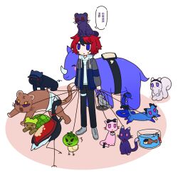  !!_(lingyou31355) >_< ... 1boy absurdres amemiya_darumi animal_ear_piercing animal_on_head animalization aotsuki_eito bird birdcage black_bow black_hair black_pants blue_eyes blue_hat blue_jacket blush_stickers bow cage cat chicken chinese_commentary closed_mouth collar commentary_request crane_(animal) drawstring fish fishbowl frown full_body ginzaki_shouma grey_jacket grey_shoes hat heart highres holding holding_cage holding_leash hood hood_down hoodie jacket jacket_over_hoodie jitome kawana_tsubasa kirifuji_nozomi leash leopard long_sleeves magadori_kyoshika maruko_gaku mojiro_moko multicolored_hair multicolored_jacket no_nose omokage_yugamu on_head oosuzuki_kurara open_clothes open_jacket pants pig pink_eyes purple-tinted_eyewear red_collar red_eyes red_hair rhinoceros shizuhara_hiruko shoes short_hair snake speech_bubble spoken_ellipsis squirrel streaked_hair sumino_takumi sweat tail tail_bow tail_ornament the_hundred_line_-last_defense_academy- thigh_strap tinted_eyewear tsukumo_ima tsukumo_kako turtle two-tone_hair two-tone_jacket violet_eyes white_hoodie yakushiji_takemaru yellow_eyes 