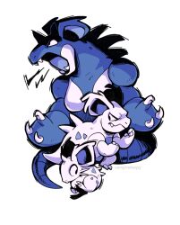  blue_theme evolutionary_line highres nidoqueen nidoran nidoran_(female) nidorina open_mouth pokemon pokemon_(creature) shouting simple_background standing tas_mukanik white_background 