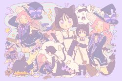  ! !! !? 2girls absurdres alien_stage alternate_costume animal_ears apron bell black_bow black_bowtie black_cat black_dress black_gloves blue_hair bow bowtie broom cat cat_ears cat_girl cat_tail cauldron chinese_commentary coldmeow collar commentary_request dress frilled_apron frills girl_on_top gloves gradient_hair green_eyes hair_ribbon hat hat_bow highres holding holding_broom holding_wand long_hair low_twintails maid maid_apron mizi_(alien_stage) multicolored_hair multiple_girls neck_bell open_mouth partial_commentary pink_hair purple_bow purple_collar ribbon short_hair star_(symbol) sua_(alien_stage) tail twintails two-tone_hair violet_eyes wand white_apron white_bow white_bowtie white_ribbon witch witch_hat yuri 