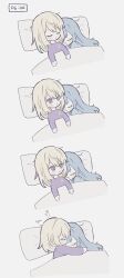  2girls absurdres bang_dream! bang_dream!_it&#039;s_mygo!!!!! blonde_hair blue_hair closed_eyes closed_mouth commentary highres hug long_hair misumi_uika multiple_girls pajamas purple_shirt shirt sleeping togawa_sakiko uis410 violet_eyes yuri 
