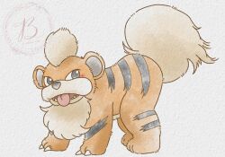  animal_focus baya_(sakura_mint) fangs growlithe looking_at_viewer no_humans open_mouth orange_fur pokemon pokemon_(creature) pokemon_focus simple_background smile tail tongue tongue_out 