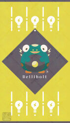  bellibolt english_text full_body highres light_bulb lightning_bolt_symbol looking_at_viewer meme_(artist) no_humans open_mouth pokemon pokemon_(creature) pokemon_focus smile star_(symbol) 