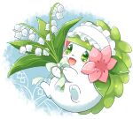  :d aimi_(aimia492) artist_name blue_background blush bouquet bow commentary_request flower frilled_hairband frills green_bow green_eyes hairband holding holding_bouquet no_humans open_mouth pink_flower plant pokemon pokemon_(creature) shaymin shaymin_(land) simple_background smile solo twitter_username two-tone_background white_background white_flower white_hairband 