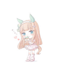  1girl alternate_costume animal_ears blue_eyes blunt_bangs blush carrot closed_mouth crepe ear_covers food hair_ornament hairband heart hime_cut holding holding_crepe holding_food horse_ears horse_girl horse_tail long_hair looking_at_viewer loose_socks meni_shuki_rush-sshu! orange_hair orange_tail pink_shirt pink_shoes pink_skirt pink_socks rosa_games_ss shirt shoes silence_suzuka_(umamusume) simple_background skirt smile socks solo tail tongue tongue_out umamusume white_background white_hairband 