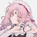  1girl bare_shoulders closed_mouth fu_xuan_(honkai:_star_rail) heart heart_hands honkai:_star_rail honkai_(series) inagoinaire maid_headdress pink_eyes pink_hair simple_background solo sweat upper_body white_background 