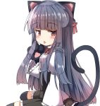 1girl animal_ears animal_hands black_gloves black_skirt black_thighhighs blue_hair blush cat_ears cat_tail commentary_request dot_nose flat_chest frilled_sleeves frills gloves hair_ribbon hand_up highres idolmaster idolmaster_cinderella_girls jitome juliet_sleeves long_hair long_sleeves looking_at_viewer paw_gloves puffy_sleeves red_eyes red_ribbon ribbon sajo_yukimi shirt sidelocks sitting skirt solo tail thigh-highs thighs tongue tongue_out umberblack white_background white_shirt zettai_ryouiki 