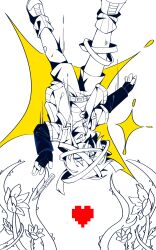  1other absurdres alternate_universe ankle_boots ankle_socks bandaged_head bandages bandaid bandaid_on_leg belt boots boxcutter chinese_commentary commentary_request covered_mouth double-parted_bangs fingerless_gloves flower frisk_(undertale) full_body gloves hair_between_eyes hand_up heart highres jacket layered_sleeves long_sleeves looking_at_viewer loose_socks one_eye_closed open_clothes open_jacket other_focus partially_colored plant ribbed_socks shirt short-sleeved_jacket short_hair short_over_long_sleeves short_sleeves shorts simple_background socks solo soul_(deltarune) sparkle striped_clothes striped_shirt thorns undertale upside-down utdr_(toby_fox) vines white_background xinjinjumin831306571458 